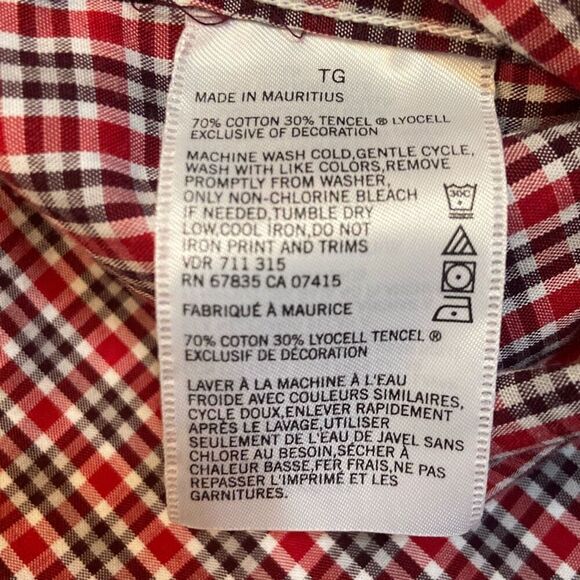 Nautica Long Sleeve Button Up Dress Shirt Small Pattern Red Navy Plaid Men Sz XL - Picture 12 of 12